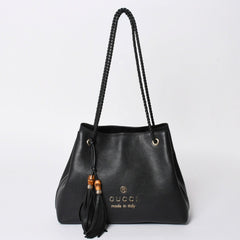 極美品 GUCCI グッチ GGキャンバス レザー ショルダーバッグ トートバッグ バンブー 419689 ブラック ゴールド 美品 中古 4a001645