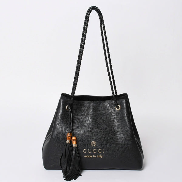 極美品 GUCCI グッチ GGキャンバス レザー ショルダーバッグ トートバッグ バンブー 419689 ブラック ゴールド 美品 中古 4a001645
