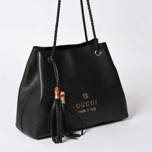 極美品 GUCCI グッチ GGキャンバス レザー ショルダーバッグ トートバッグ バンブー 419689 ブラック ゴールド 美品 中古 4a001645