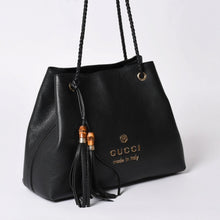 画像をギャラリービューアに読み込む, 極美品 GUCCI グッチ GGキャンバス レザー ショルダーバッグ トートバッグ バンブー 419689 ブラック ゴールド 美品 中古 4a001645
