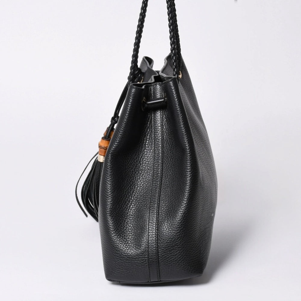 極美品 GUCCI グッチ GGキャンバス レザー ショルダーバッグ トートバッグ バンブー 419689 ブラック ゴールド 美品 中古 4a001645