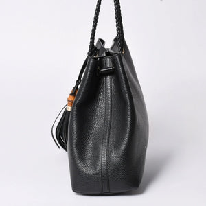 極美品 GUCCI グッチ GGキャンバス レザー ショルダーバッグ トートバッグ バンブー 419689 ブラック ゴールド 美品 中古 4a001645