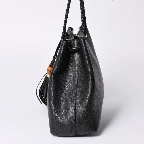 極美品 GUCCI グッチ GGキャンバス レザー ショルダーバッグ トートバッグ バンブー 419689 ブラック ゴールド 美品 中古 4a001645