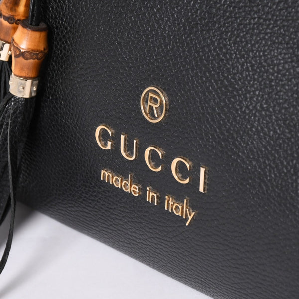 極美品 GUCCI グッチ GGキャンバス レザー ショルダーバッグ トートバッグ バンブー 419689 ブラック ゴールド 美品 中古 4a001645