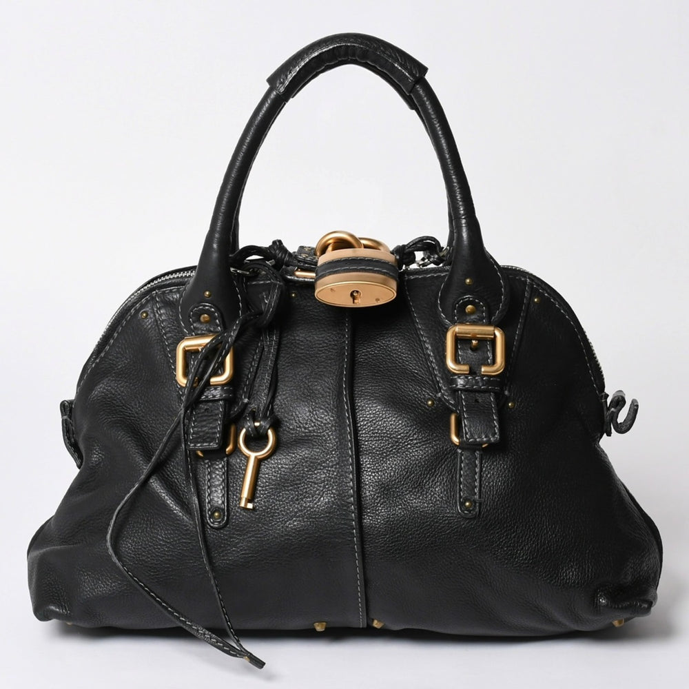 極美品 CHLOE クロエ パディントン ブラック ゴールド金具 ハンドバッグ トートバッグ レザー 04-07-532 4a001669
