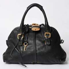 極美品 CHLOE クロエ パディントン ブラック ゴールド金具 ハンドバッグ トートバッグ レザー 04-07-532 4a001669