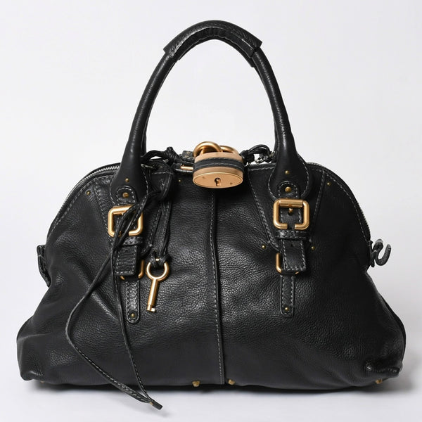 極美品 CHLOE クロエ パディントン ブラック ゴールド金具 ハンドバッグ トートバッグ レザー 04-07-532 4a001669