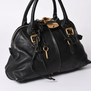 極美品 CHLOE クロエ パディントン ブラック ゴールド金具 ハンドバッグ トートバッグ レザー 04-07-532 4a001669