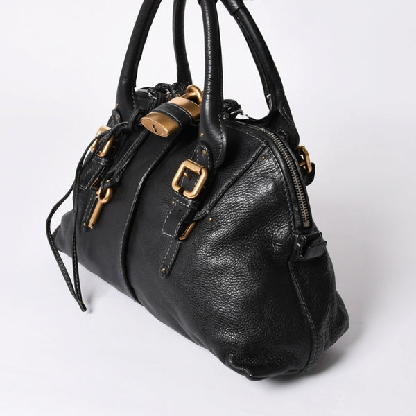 極美品 CHLOE クロエ パディントン ブラック ゴールド金具 ハンドバッグ トートバッグ レザー 04-07-532 4a001669
