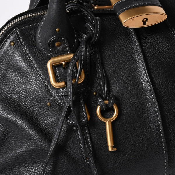 極美品 CHLOE クロエ パディントン ブラック ゴールド金具 ハンドバッグ トートバッグ レザー 04-07-532 4a001669