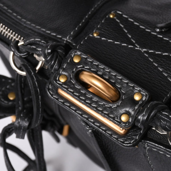 極美品 CHLOE クロエ パディントン ブラック ゴールド金具 ハンドバッグ トートバッグ レザー 04-07-532 4a001669
