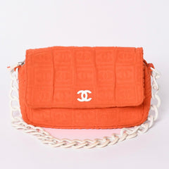 CHANEL Cocomark Matelasse Handbag Plastic Chain Pile No. 7 2002 Orange White Good Condition Used 4a001677