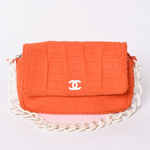 CHANEL Cocomark Matelasse Handbag Plastic Chain Pile No. 7 2002 Orange White Good Condition Used 4a001677