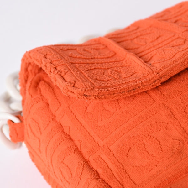 CHANEL Cocomark Matelasse Handbag Plastic Chain Pile No. 7 2002 Orange White Good Condition Used 4a001677