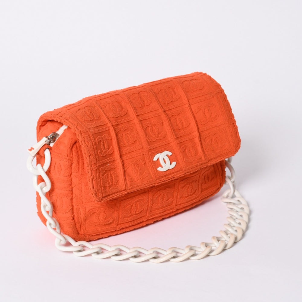 CHANEL シャネル ココマーク マトラッセ ハンドバッグ プラチェーン パイル 7番台 2002年 オレンジ ホワイト 美品 中古 4a001677