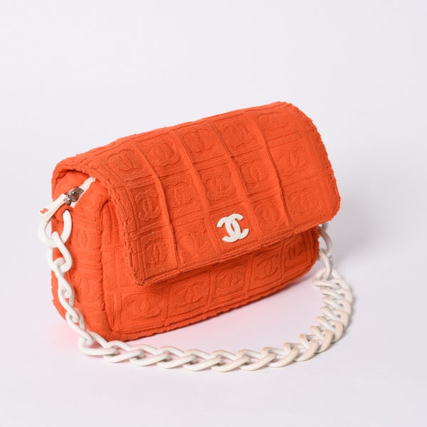 CHANEL Cocomark Matelasse Handbag Plastic Chain Pile No. 7 2002 Orange White Good Condition Used 4a001677