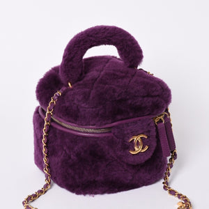 Very Good Condition CHANEL Coco Mark Vanity 2WAY Shoulder Bag Shearling 22AW AS3357 Purple Gold Hardware Used 4a001469
