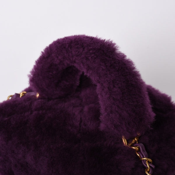 Very Good Condition CHANEL Coco Mark Vanity 2WAY Shoulder Bag Shearling 22AW AS3357 Purple Gold Hardware Used 4a001469