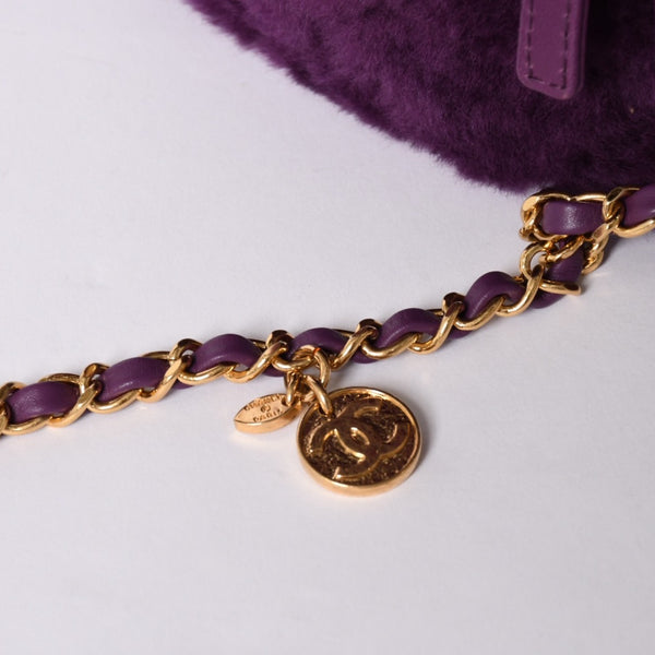 Very Good Condition CHANEL Coco Mark Vanity 2WAY Shoulder Bag Shearling 22AW AS3357 Purple Gold Hardware Used 4a001469