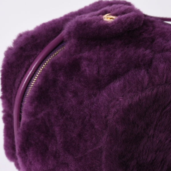 Very Good Condition CHANEL Coco Mark Vanity 2WAY Shoulder Bag Shearling 22AW AS3357 Purple Gold Hardware Used 4a001469