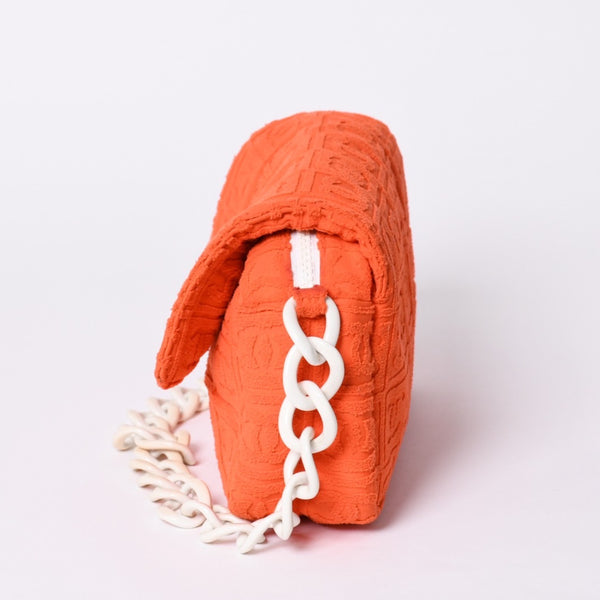 CHANEL Cocomark Matelasse Handbag Plastic Chain Pile No. 7 2002 Orange White Good Condition Used 4a001677