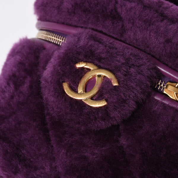 Very Good Condition CHANEL Coco Mark Vanity 2WAY Shoulder Bag Shearling 22AW AS3357 Purple Gold Hardware Used 4a001469