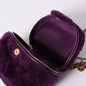 Very Good Condition CHANEL Coco Mark Vanity 2WAY Shoulder Bag Shearling 22AW AS3357 Purple Gold Hardware Used 4a001469