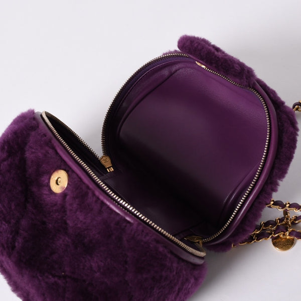 Very Good Condition CHANEL Coco Mark Vanity 2WAY Shoulder Bag Shearling 22AW AS3357 Purple Gold Hardware Used 4a001469