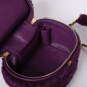 Very Good Condition CHANEL Coco Mark Vanity 2WAY Shoulder Bag Shearling 22AW AS3357 Purple Gold Hardware Used 4a001469