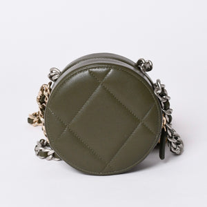 New and unused CHANEL shoulder bag chain 19 here mark lambskin round type khaki gold hardware used 4a001634