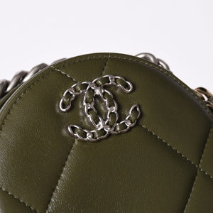New and unused CHANEL shoulder bag chain 19 here mark lambskin round type khaki gold hardware used 4a001634