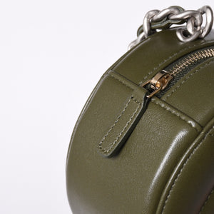 New and unused CHANEL shoulder bag chain 19 here mark lambskin round type khaki gold hardware used 4a001634