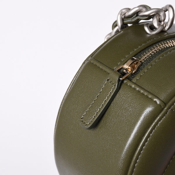 New and unused CHANEL shoulder bag chain 19 here mark lambskin round type khaki gold hardware used 4a001634