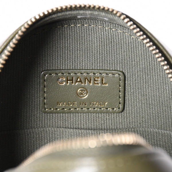 New and unused CHANEL shoulder bag chain 19 here mark lambskin round type khaki gold hardware used 4a001634