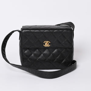 CHANEL Shoulder Bag No. 4 Coco Mark Caviar Skin Black Quilted Gold Hardware Made in Italy Good Condition Used 4a001441