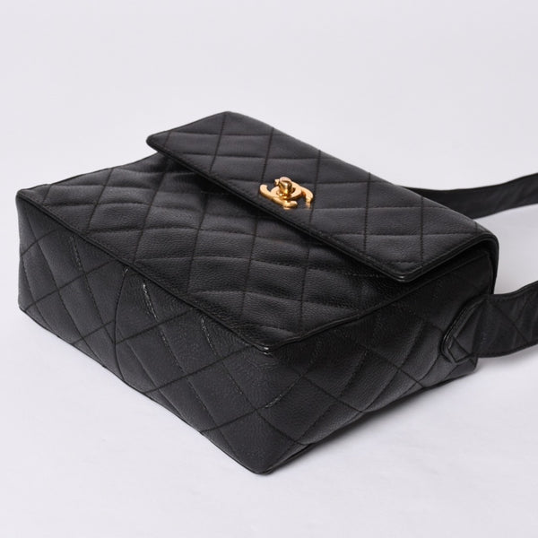 CHANEL Shoulder Bag No. 4 Coco Mark Caviar Skin Black Quilted Gold Hardware Made in Italy Good Condition Used 4a001441