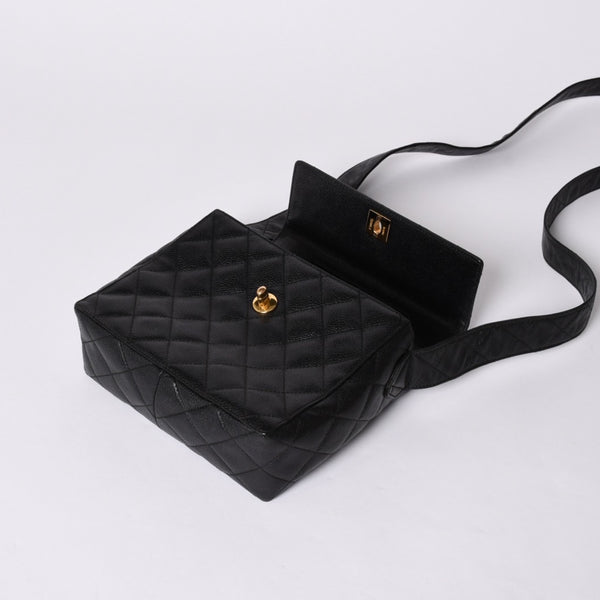 CHANEL Shoulder Bag No. 4 Coco Mark Caviar Skin Black Quilted Gold Hardware Made in Italy Good Condition Used 4a001441