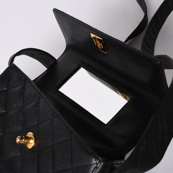 CHANEL Shoulder Bag No. 4 Coco Mark Caviar Skin Black Quilted Gold Hardware Made in Italy Good Condition Used 4a001441