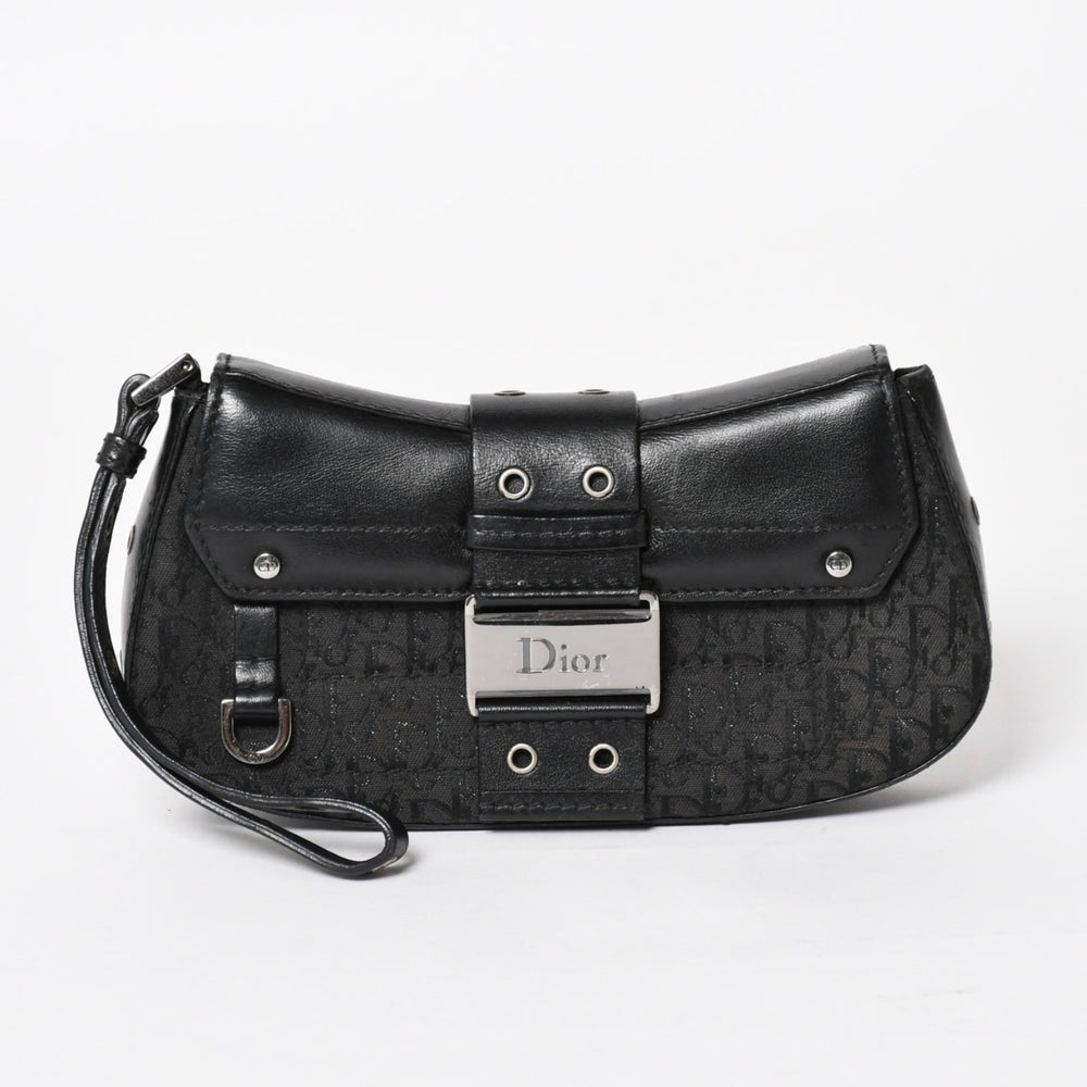 Christian Dior Street Chic Trotter Handbag Black Cotton Canvas Leather 15-MA-0043 Silver Hardware Good Condition Used 4a001683
