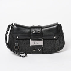 Christian Dior Street Chic Trotter Handbag Black Cotton Canvas Leather 15-MA-0043 Silver Hardware Good Condition Used 4a001683