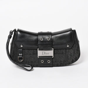 Christian Dior Street Chic Trotter Handbag Black Cotton Canvas Leather 15-MA-0043 Silver Hardware Good Condition Used 4a001683
