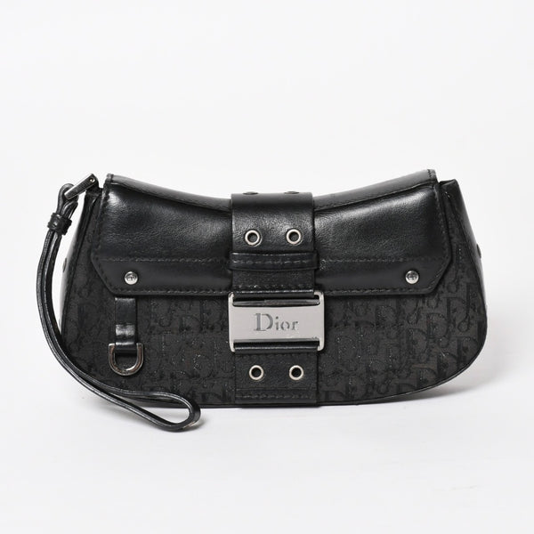 Christian Dior Street Chic Trotter Handbag Black Cotton Canvas Leather 15-MA-0043 Silver Hardware Good Condition Used 4a001683