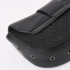 Christian Dior Street Chic Trotter Handbag Black Cotton Canvas Leather 15-MA-0043 Silver Hardware Good Condition Used 4a001683