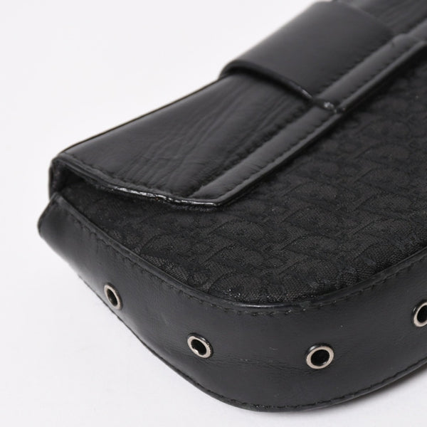 Christian Dior Street Chic Trotter Handbag Black Cotton Canvas Leather 15-MA-0043 Silver Hardware Good Condition Used 4a001683