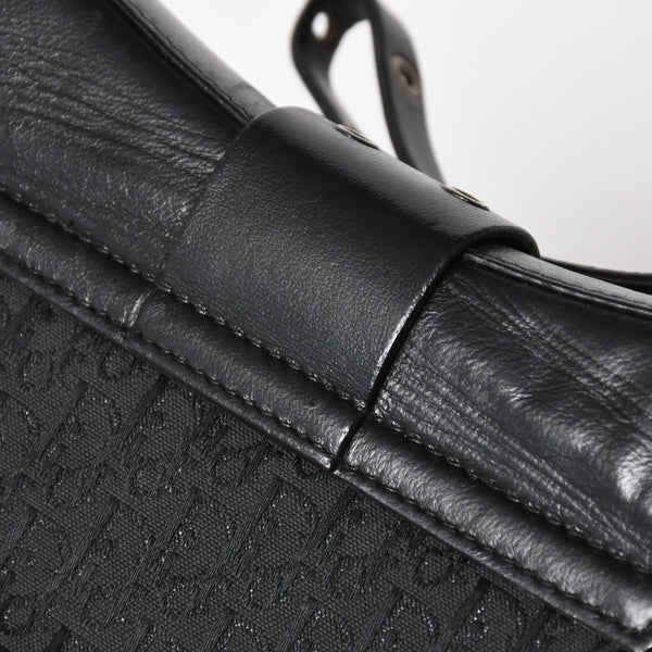 Christian Dior Street Chic Trotter Handbag Black Cotton Canvas Leather 15-MA-0043 Silver Hardware Good Condition Used 4a001683