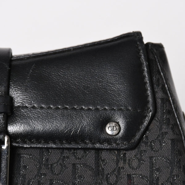 Christian Dior Street Chic Trotter Handbag Black Cotton Canvas Leather 15-MA-0043 Silver Hardware Good Condition Used 4a001683