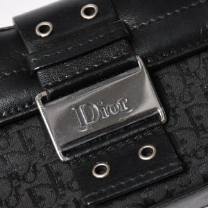 Christian Dior Street Chic Trotter Handbag Black Cotton Canvas Leather 15-MA-0043 Silver Hardware Good Condition Used 4a001683