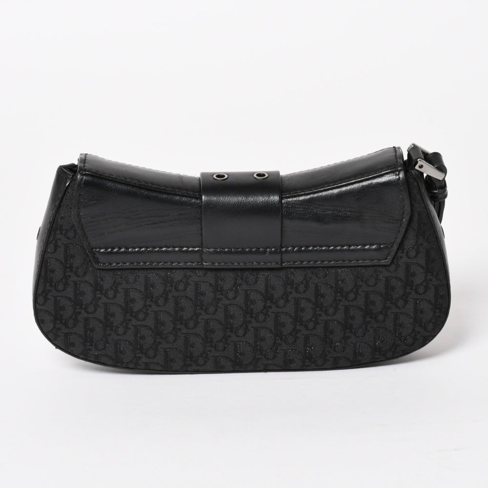 Christian Dior Street Chic Trotter Handbag Black Cotton Canvas Leather 15-MA-0043 Silver Hardware Good Condition Used 4a001683
