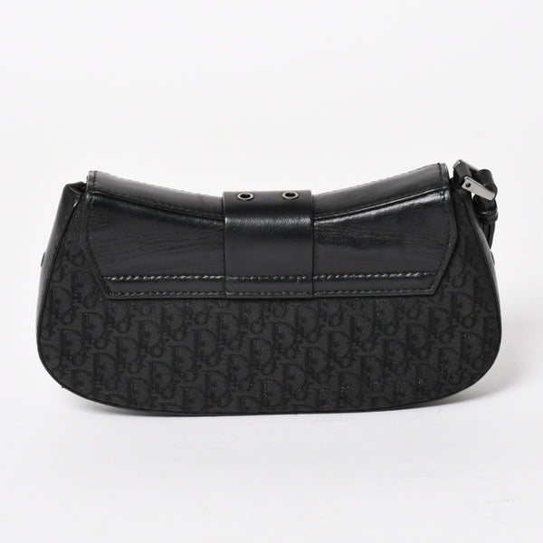 Christian Dior Street Chic Trotter Handbag Black Cotton Canvas Leather 15-MA-0043 Silver Hardware Good Condition Used 4a001683