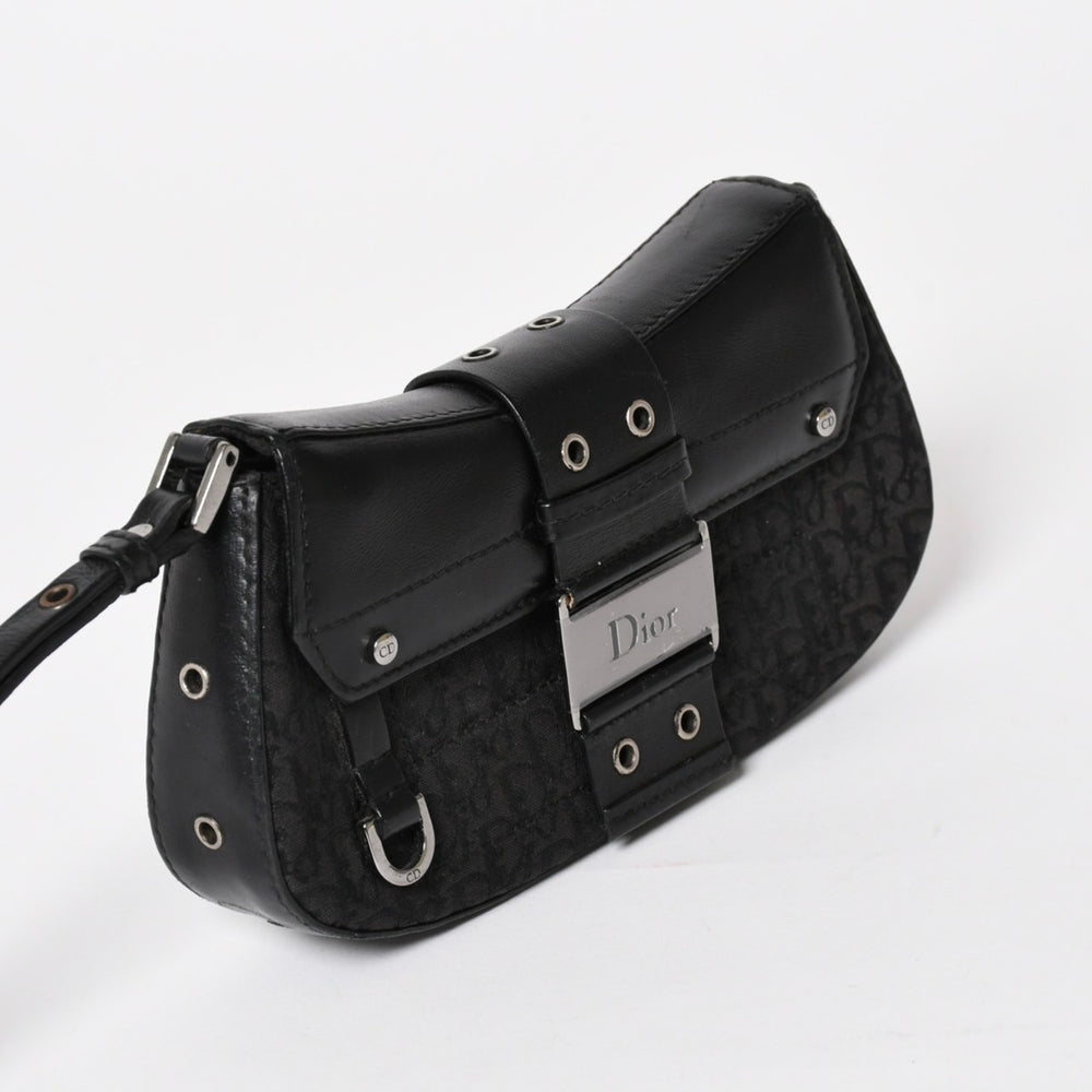 Christian Dior Street Chic Trotter Handbag Black Cotton Canvas Leather 15-MA-0043 Silver Hardware Good Condition Used 4a001683